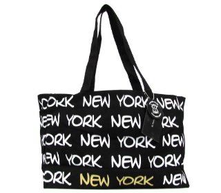Robin Ruth Black Canvas New York Tote Bag Shopper Beach Travel Bag, New York Souvenir bag : Cosmetic Tote Bags : Beauty