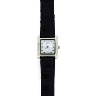 Genuine Diamond Gianni Vecci Ladies Black Leather Strap Dress Watch GOTW88: Watches