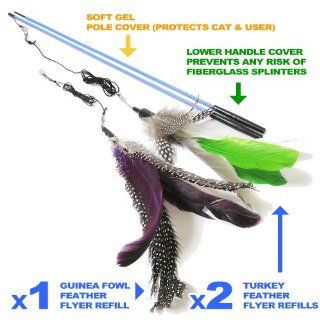 Bird Catcher + Refill! The Best Cat Toys Interactive Fun Feather Dancer Dangler Chaser Charmer Wand Fishing Pole Teaser with Bell For Indoor Kittens Young Older Cats To Run Play & Go Chase! Good Exercise To Get Your Feline Training Da ily Guaranteed! :