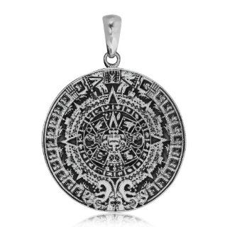 925 Sterling Silver Aztec Calendar Circle Pendant: Jewelry
