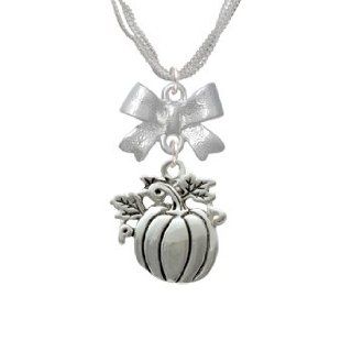 Large Antiqued Silver Pumpkin Emma Bow Necklace [Jewelry]: Pendant Necklaces: Jewelry
