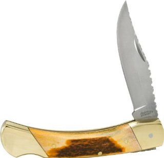 Schrade LB7ST Uncle Henry Bear Paw Knife with Burnt Stag Handle and Leather Sheath: Home Improvement