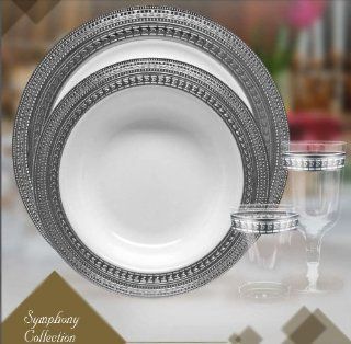 Decor Elegant Disposable Premium Heavy Weight Dinnerware, Symphony Silver & White (A Full Symphony Set): Kitchen & Dining