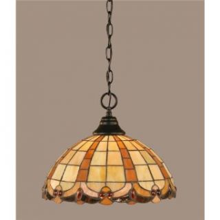 Toltec Lighting 10 MB 989 One Light Chain Hung Pendant, Matte Black Finish with Butterscotch Tiffany Glass   Ceiling Pendant Fixtures  