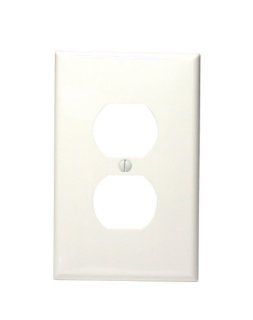Leviton PJ8 W 1 Gang Duplex Device Receptacle Wallplate, Midway Size, Thermoplastic Nylon, Device Mount, White   Outlet Plates  