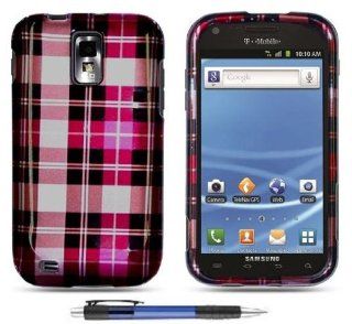 Pinke Square Checker Design Protector Hard Cover Case for SAMSUNG T989 GALAXY S 2 II / HERCULES (T MOBILE) + Luxmo Brand Travel Charger + Bonus 1 of Rubber Grip Translucent Ball Point Pen: Cell Phones & Accessories