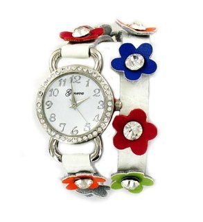 Geneva Women's Floral Wrap around Fashion Watch  White: Watches