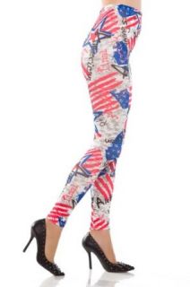 Amour Women's Rock Stars & Stripes US Flag Abstract Print Leggings Pants: Clothing