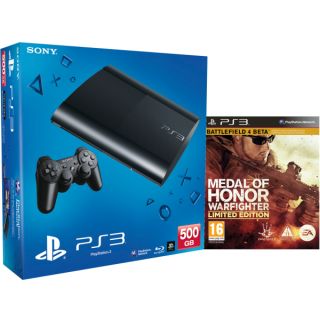 PS3: New Sony PlayStation 3 Slim Console (500 GB)   Black   Includes Medal of Honor: Warfighter      Games Consoles