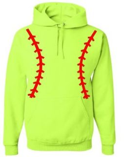Softball Pullover Hooded Sweatshirt (Unisex Adult Hoodie)   Neon Safety Green / Red (SMALL (Unisex Youth Sizing)): Sports & Outdoors