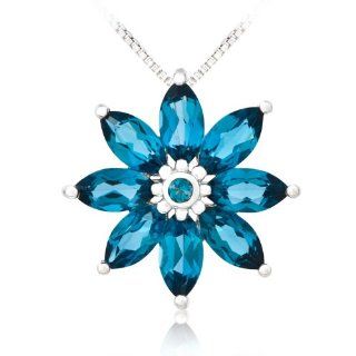 Sterling Silver London Blue Topaz Flower Pendant Necklace, 18": Jewelry