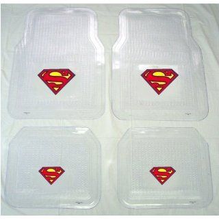 A Set of 4 Universal Fit Clear Vinyl Floor Mats for Car / Truck   Superman Classic Red and Yellow Shield: Automotive