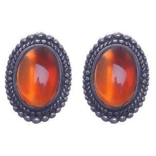Sterling Silver Oval Red Agate with Beaded Edge Clip On Earrings SkyeSterling Jewelry