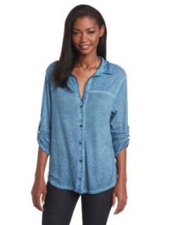 LAmade Women's Antique Wash Rolled Sleeve Top, Imperial Blue, Medium at  Womens Clothing store