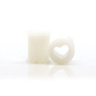 0G ~ 8mm ~ White Heart Flexible Silicone Ear Flesh Tunnel Plugs Gauges ~ Sold as a Pair: Double Flared Body Piercing Plugs: Jewelry