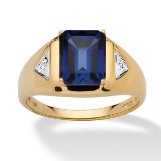 Men's 4 Carat Emerald Cut Lab Created Blue Sapphire 18k Yellow Gold over Sterling Silver Ring Jewelry