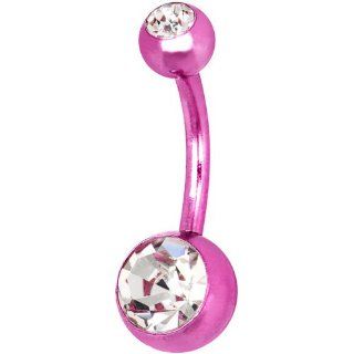 Pink Anodized Titanium Double Gem Belly Ring: Body Piercing Barbells: Jewelry