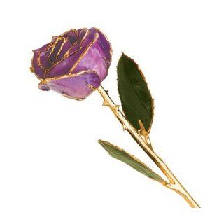Long Stem Dipped 24K Gold Trim Purple Genuine Rose In Gold Gift Box: Jewelry