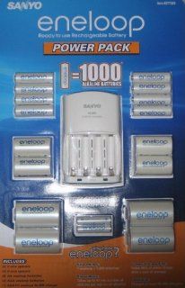 Sanyo Eneloop Power Pack with Battery Charger, 12 AA & 2 AAA Batteries Plus 4 C & 4 D Size Adapter: Electronics
