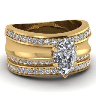 1.35 Ct Pear Shaped Diamond Engagement Rings Set SI2 D Color Cut:Very Good 14K GIA: Wedding Ring Sets: Jewelry