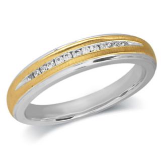 Ladies Diamond Accent Wedding Band in Sterling Silver and 10K Gold