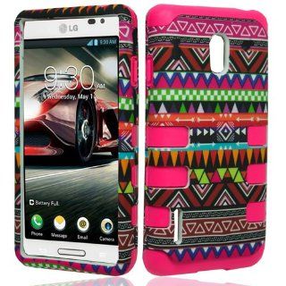 Dual Layer Plastic Silicone Ribcase Tribal On Hot Pink Hard Cover Snap On Case For LG Optimus F7 US780 (StopAndAccessorize): Cell Phones & Accessories
