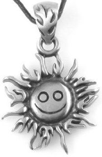 Sunny Happy Face Sun Pewter Pendant Necklace: Jewelry