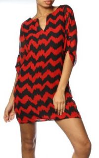Pinkclubwear Chevron Print V neck Adjustable Sleeve Shift Dress w/ Lining Red Small at  Womens Clothing store: