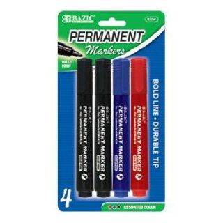 BAZIC Assorted Color Bullet Tip Permanent Marker 4 Per Pack, Black/Red/Blue : Add On : Office Products