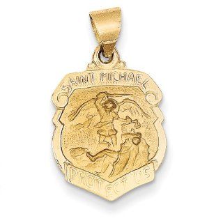 14k Polished And Satin St. Michael Badge Medal Pendant, Best Quality Free Gift Box Satisfaction Guaranteed: Jewelry