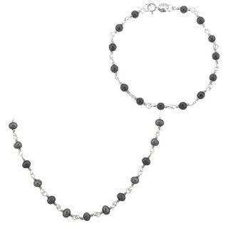 Sterling Silver Hematite Rosary Bead Set of Necklace, 18" and Bracelet, 7": Jewelry