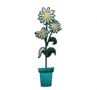 ID #7036 Blue Flowerpot Planter Flower Plant Iron On Embroidered Patch Applique: