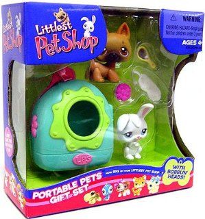 Littlest Pet Shop Exclusive Portable Pets Gift Set Dog (German Shepherd) and White Bunny: Toys & Games