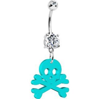 Turquoise Acrylic Skull and Crossbones Belly Ring: Body Candy: Jewelry
