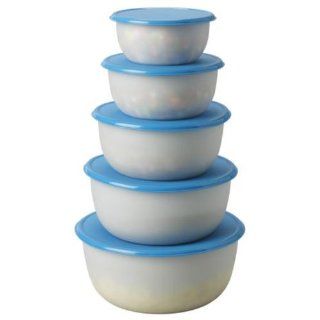 Ikea Reda Stack able Food Saver Containers Set of 5, BPA Free, Round Transparent White, Blue: Kitchen & Dining