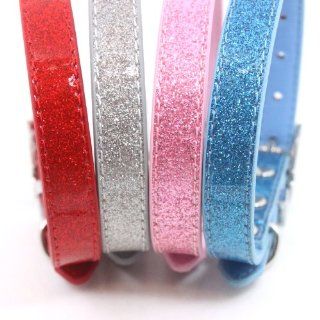 "Bedazzle" Personalizable Glitter Leather Collar for Dog and Cat   Blue, X Small (7" 11") : Pet Collars : Pet Supplies