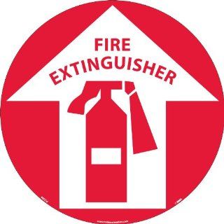 NMC WFS10 Walk On Floor Sign with Graphic, "FIRE EXTINGUISHER", 17" Diameter, Pressure Sensitive Vinyl, White On Red: Industrial Warning Signs: Industrial & Scientific