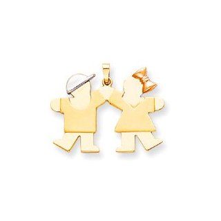 Boy Girl Silhouette Charm, Yellow/White/Pink Gold Jewelry