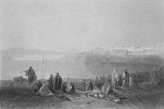 ISRAEL: Halt above north end of Dead Sea Bartlett, antique print, 1847  