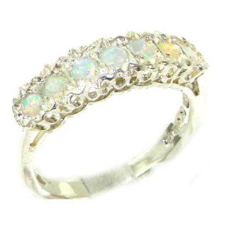 Solid English Sterling Silver Ladies Natural Fiery Opal Victorian Style Eternity Band Ring   Finger Sizes 5 to 12 Available: Jewelry