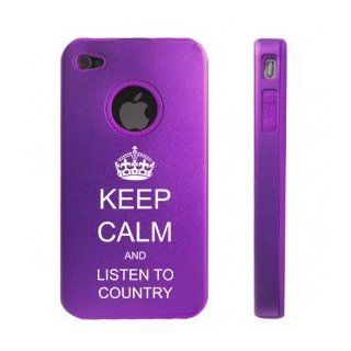 Apple iPhone 4 4S Purple D7399 Aluminum & Silicone Case Cover Keep Calm and Listen To Country: Cell Phones & Accessories