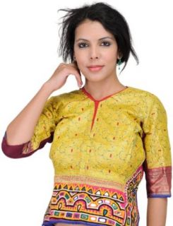 Exotic India Daffodil Yellow Backless Choli from Kutch with An   Daffodil Yellow: World Apparel: Clothing
