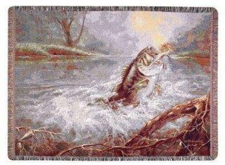 Second Chance Bass Fish Deluxe Full Size Tapestry Blanket Throw: Sports & Outdoors