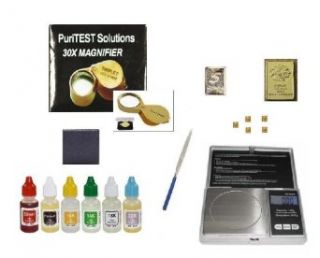 PuriTEST Ultimate Gold Karat Testing Kit 10kt 14kt 18kt 22kt 24kt  Plus Coin Scale, Magnifying Glass, and Free Samples for Testing Reference: Industrial & Scientific