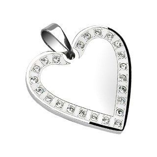 Solid Mothers Day Heart Pendant with Clear Simulated Diamond Stones Engraveable Jewelry