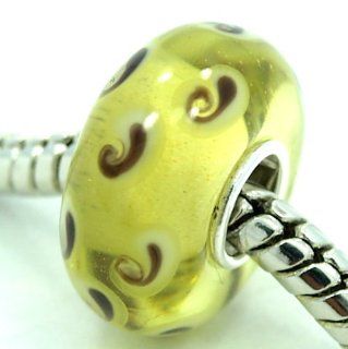 Pro Jewelry .925 Sterling Silver Exquisite Limited Edition Glass "Lemon Yellow w/ Paisley's" Charm Bead for Snake Chain Charm Bracelets Charms Jewelry