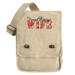 Proud Marine Wife (Pink Butterfly Camo) Field Bag: Clothing