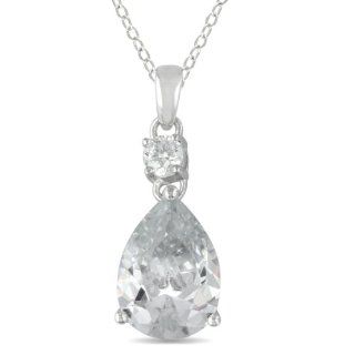 Sterling Silver Cubic Zirconia Pendant, 18": Pendant Necklaces: Jewelry