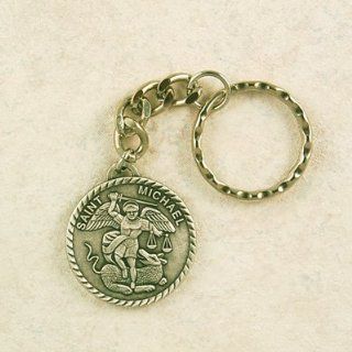 Pewter St. Michael Keyring, Keychain. St. Michael the Archangel Is Known for Protection As Well As the Patron of Against Danger At Sea, Against Temptations, Ambulance Drivers, Artists, Bakers, Bankers, Banking, Barrel Makers, Battle, Boatmen, Coopers, Dyin