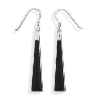 Black Onyx Triangle Earrings. Sterling silver and black onyx french wire earrings. The long triangle shape black onyx measures 2mm   6mm wide and 30mm long. The earrings hang approximately 49mm.: Jewelry